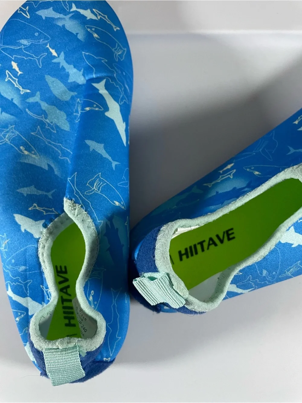 Kids Blue Shark-Print Water Shoes with Lime Insole